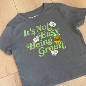 Disney Muppets Kermit It's Not Easy Being Green Women's Crop‎ Tee Grey Small